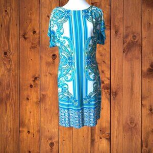 STUDIO ONE NEW YORK WOMEN'S SMALL SHORT SLEEVE GEOMETRIC PRINT SHEATH DRESS